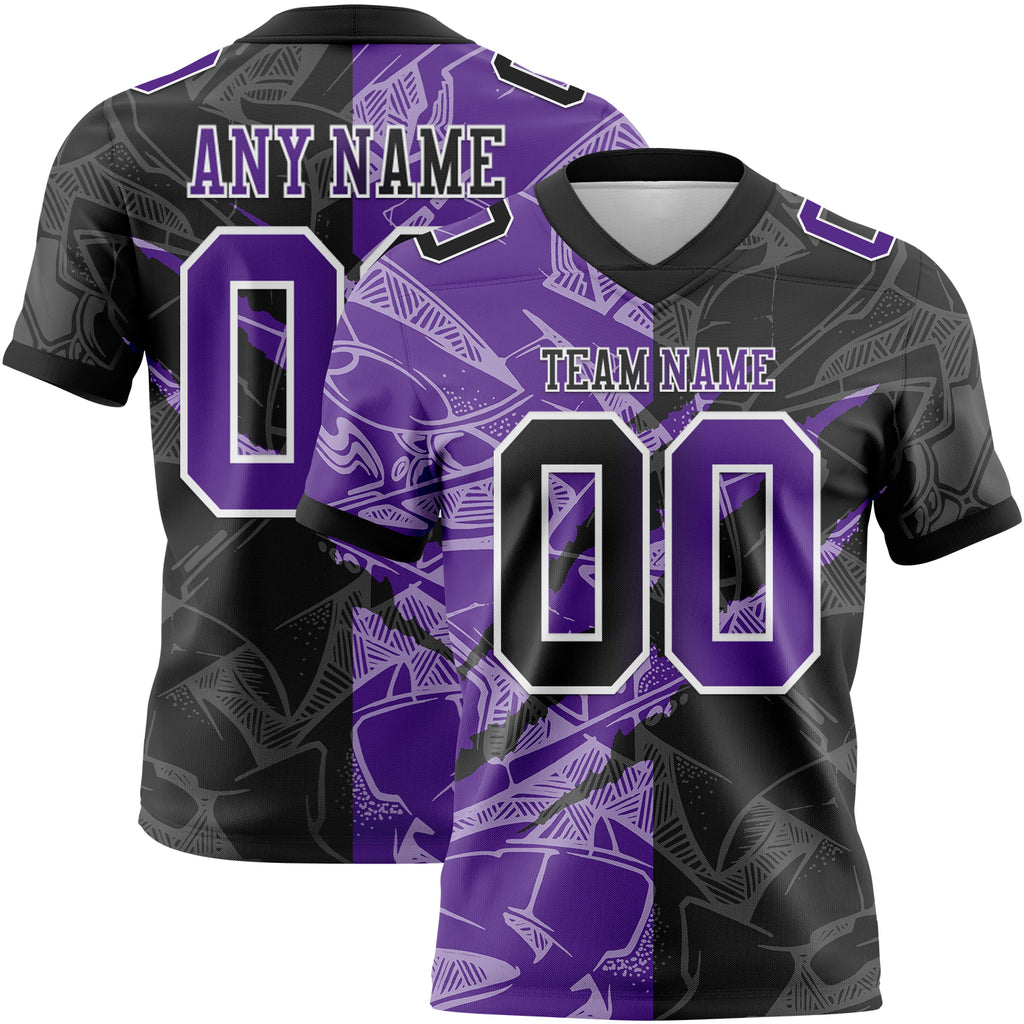 Custom Black Purple-White Mesh Authentic Gradient Fashion Scratch Football Jersey