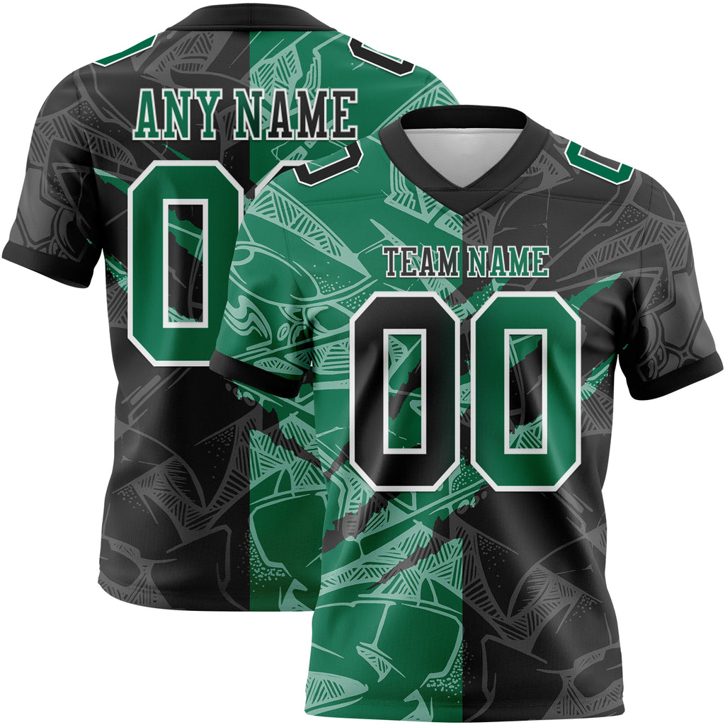 Custom Black Kelly Green-White Mesh Authentic Gradient Fashion Scratch Football Jersey