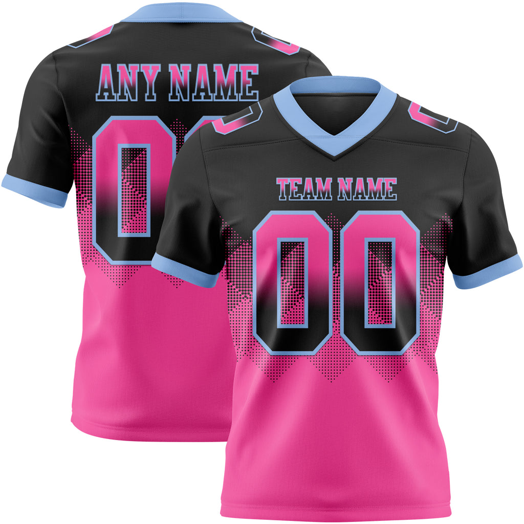 Custom Black Pink-Light Blue Mesh Authentic Gradient Square Shape Flag Football Jersey