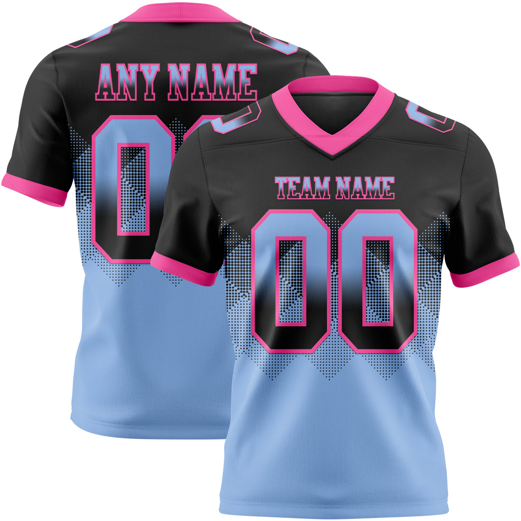Custom Black Light Blue-Pink Mesh Authentic Gradient Square Shape Flag Football Jersey