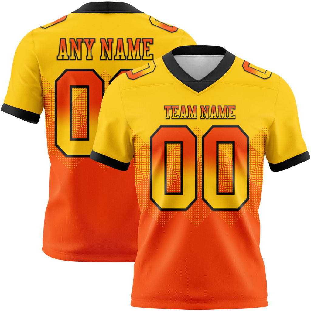 Custom Yellow Orange-Black Mesh Authentic Gradient Square Shape Flag Football Jersey