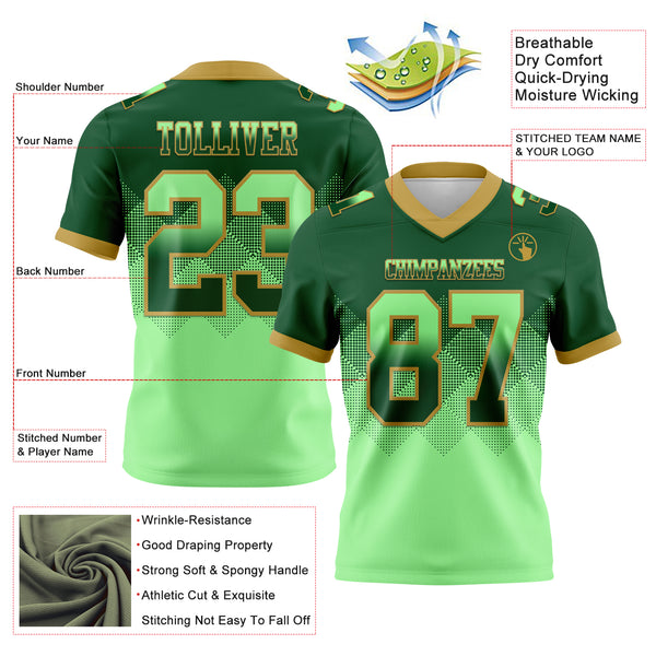 Custom Green Pea Green-Old Gold Mesh Authentic Gradient Square Shape Flag Football Jersey