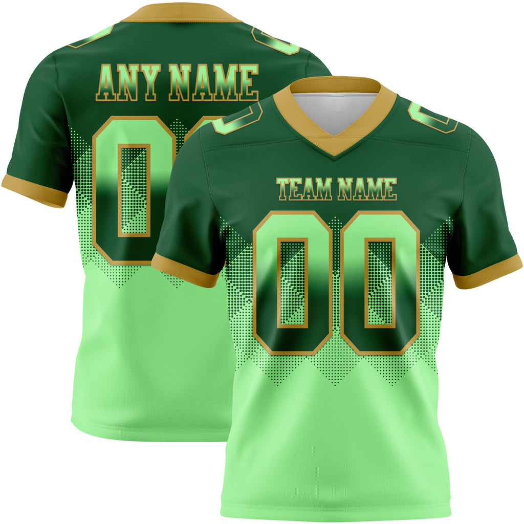 Custom Green Pea Green-Old Gold Mesh Authentic Gradient Square Shape Flag Football Jersey