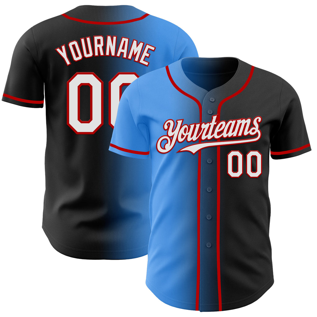 Custom Black White Electric Blue-Red Authentic Gradient Fashion Baseball Jersey