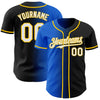 Custom Black White Thunder Blue-Yellow Authentic Gradient Fashion Baseball Jersey