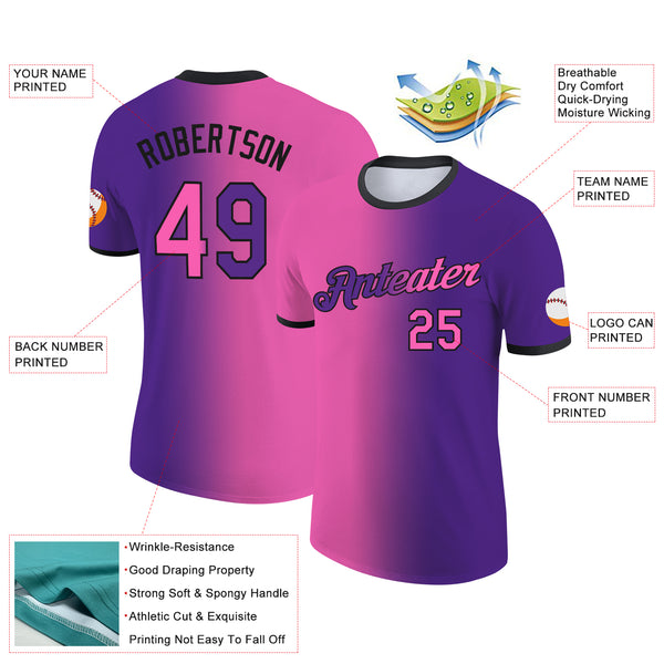 Custom Purple Pink-Black Gradient Fashion Performance T-Shirt