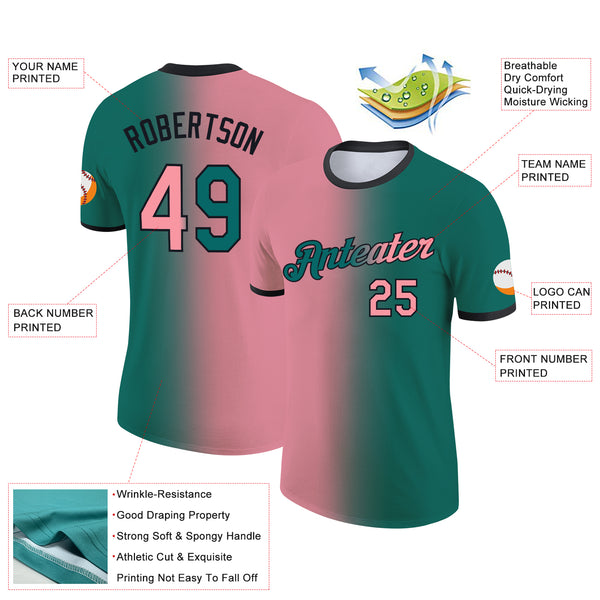 Custom Teal Medium Pink-Black Gradient Fashion Performance T-Shirt