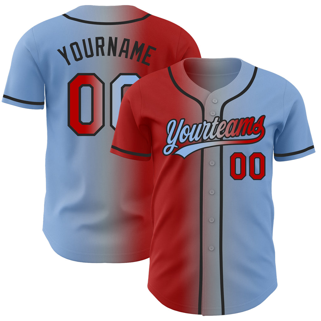 Custom Light Blue Red Gray-Black Authentic Gradient Fashion Baseball Jersey