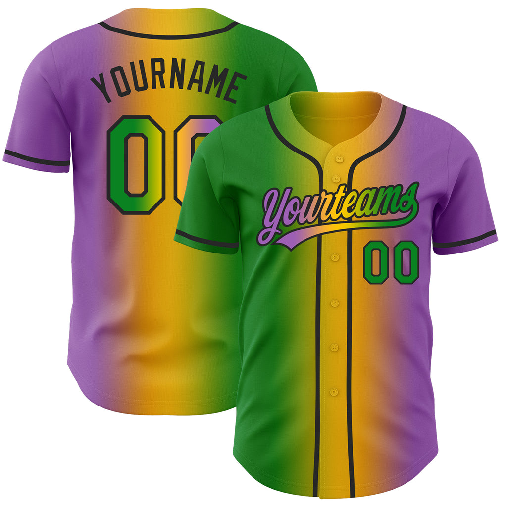 Custom Medium Purple Grass Green Yellow-Black Authentic Gradient Fashion Baseball Jersey
