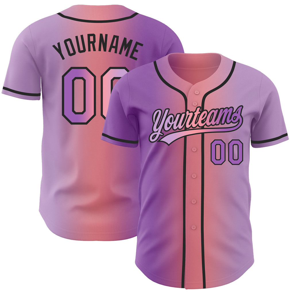 Custom Light Purple Medium Purple Medium Pink-Black Authentic Gradient Fashion Baseball Jersey
