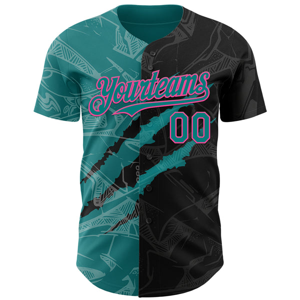 Custom Graffiti Pattern Teal Black-Pink 3D Scratch Authentic Baseball Jersey