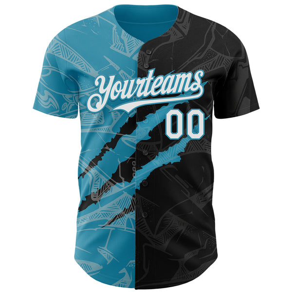 Custom Graffiti Pattern White Black-Panther Blue 3D Scratch Authentic Baseball Jersey