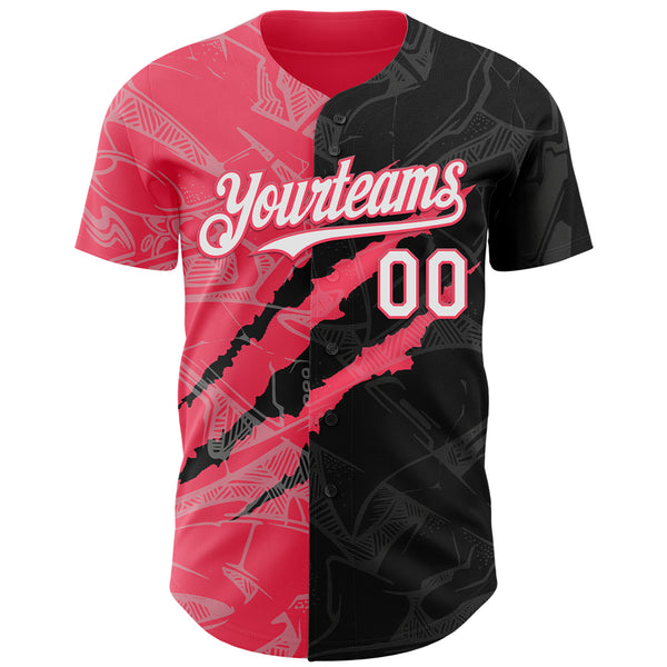 Custom Graffiti Pattern White Black-Neon Pink 3D Scratch Authentic Baseball Jersey