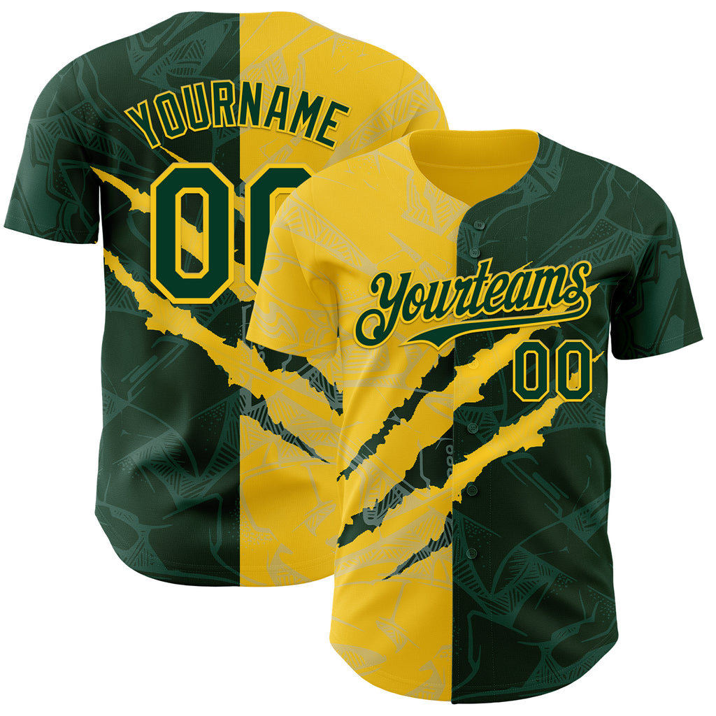 Custom Graffiti Pattern Green-Yellow 3D Scratch Authentic Baseball Jersey