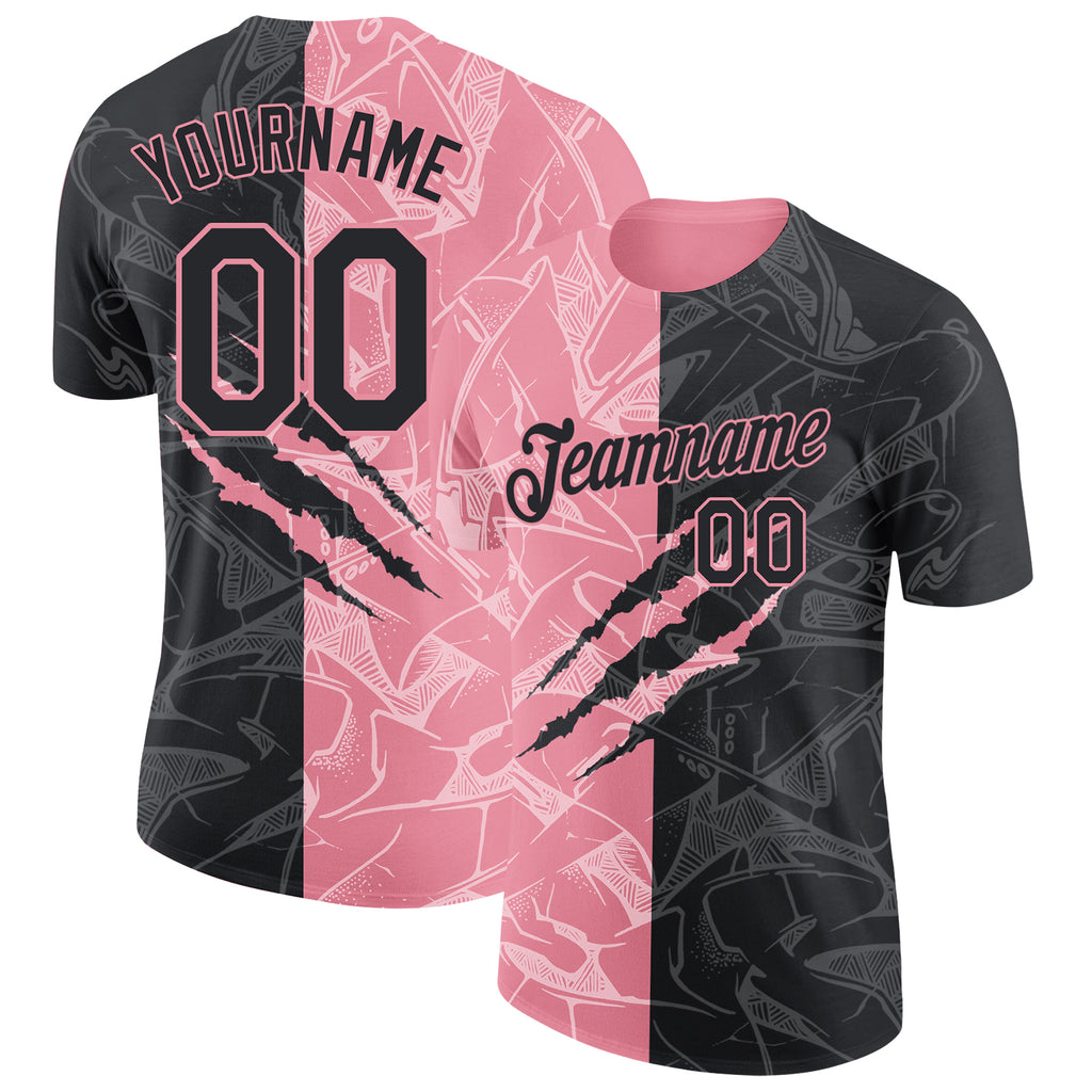 Custom Graffiti Pattern Black-Medium Pink Scratch 3D Performance T-Shirt
