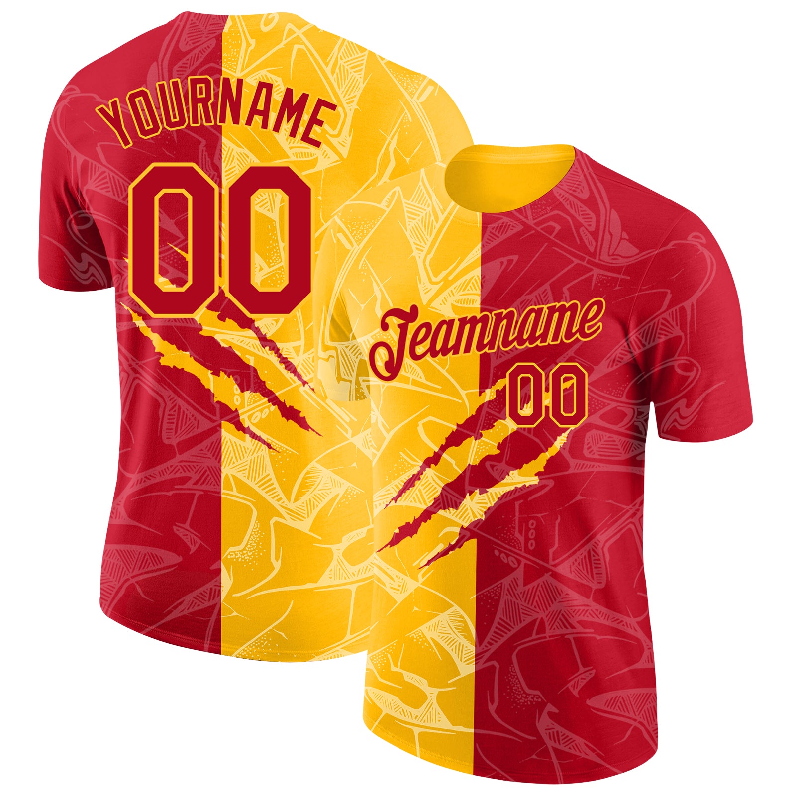 Custom Graffiti Pattern Red-Gold Scratch 3D Performance T-Shirt