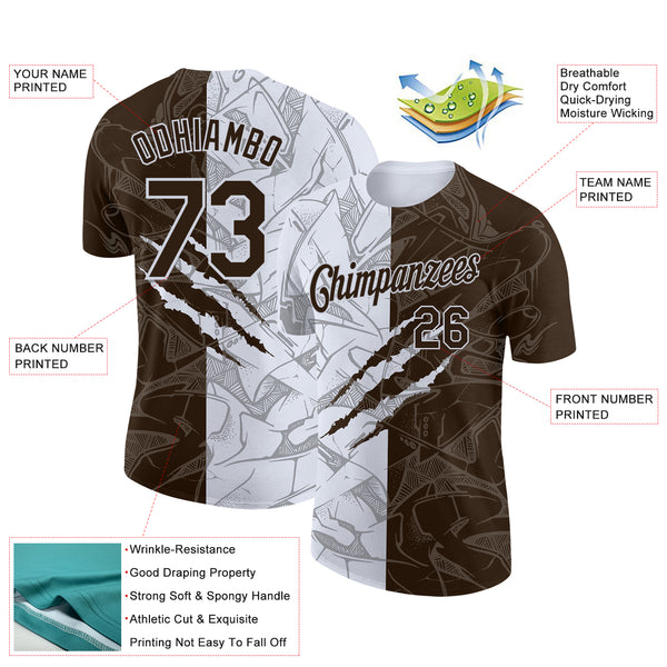 Custom Graffiti Pattern Brown-White Scratch 3D Performance T-Shirt