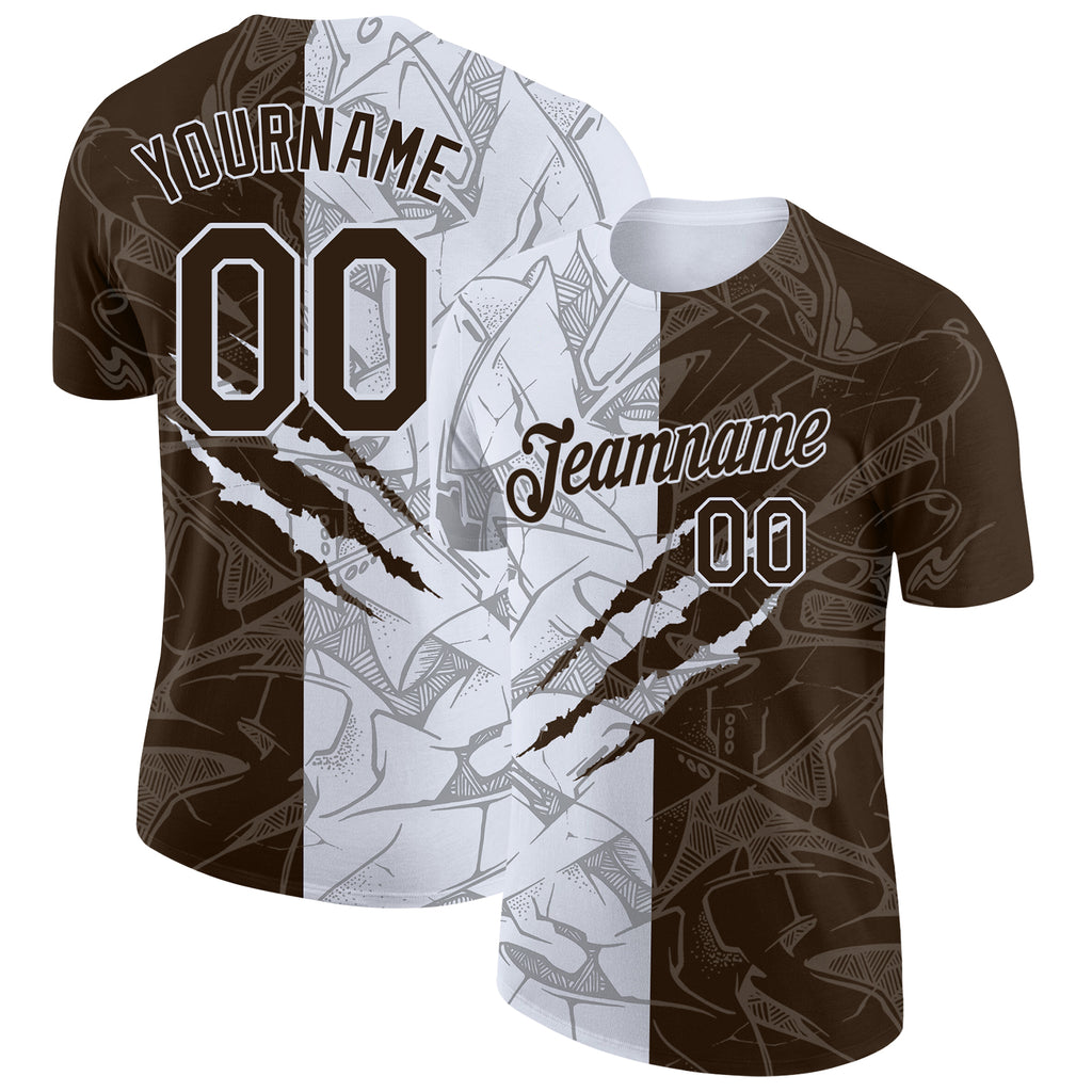 Custom Graffiti Pattern Brown-White Scratch 3D Performance T-Shirt