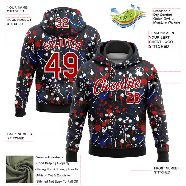 Custom Stitched Graffiti Pattern Red Black-White 3D Splash Grunge Art Sports Pullover Sweatshirt Hoodie