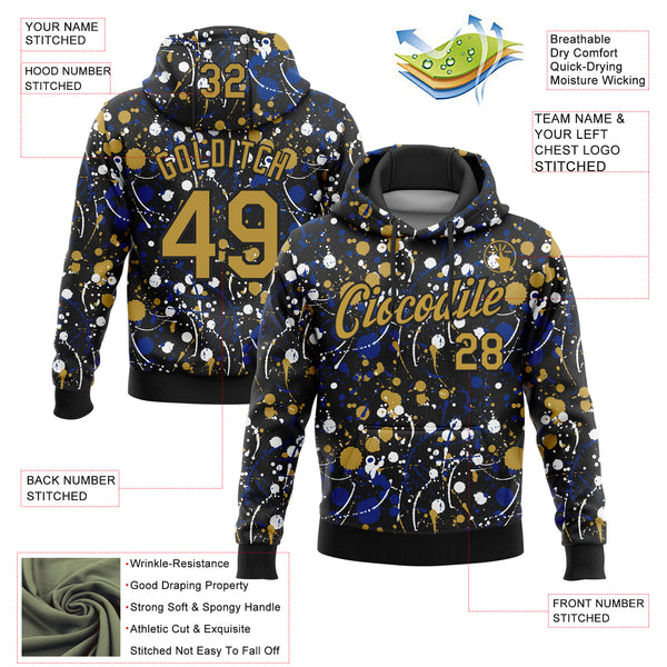 Custom Stitched Graffiti Pattern Old Gold-Black 3D Splash Grunge Art Sports Pullover Sweatshirt Hoodie