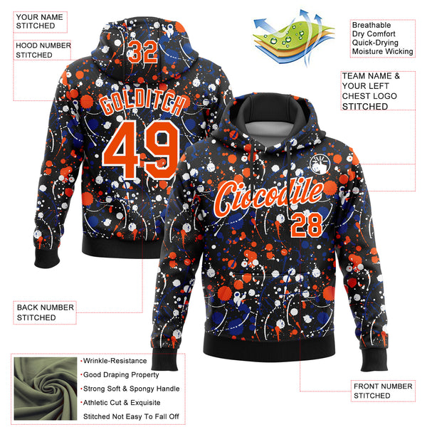 Custom Stitched Graffiti Pattern Orange Black-White 3D Splash Grunge Art Sports Pullover Sweatshirt Hoodie