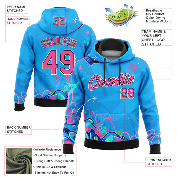 Custom Stitched Graffiti Pattern Pink Black-White 3D Hiphop Abstract Urban Street Art Sports Pullover Sweatshirt Hoodie