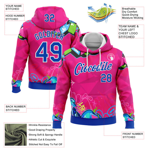 Custom Stitched Graffiti Pattern Thunder Blue-White 3D Hiphop Abstract Urban Street Art Sports Pullover Sweatshirt Hoodie