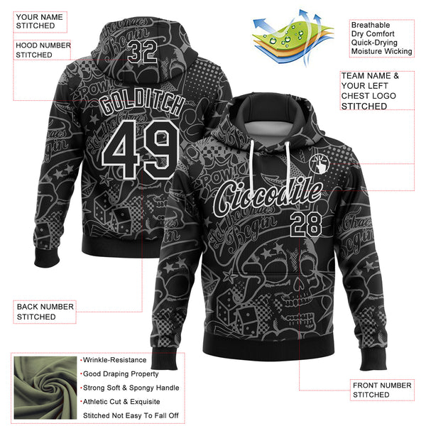 Custom Stitched Graffiti Pattern Black-White 3D Skull Fashion Sports Pullover Sweatshirt Hoodie
