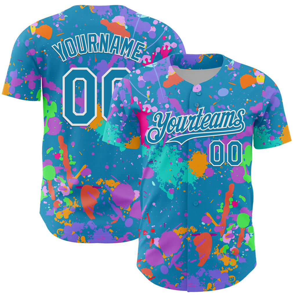 Custom Graffiti Pattern Panther Blue-White Authentic Baseball Jersey