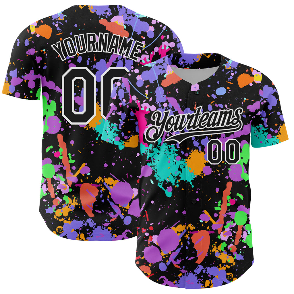 Custom Graffiti Pattern Black-White Authentic Baseball Jersey