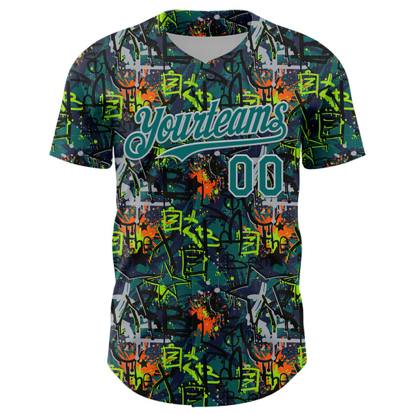 Custom Graffiti Pattern Teal-Gray Splatter Authentic Baseball Jersey