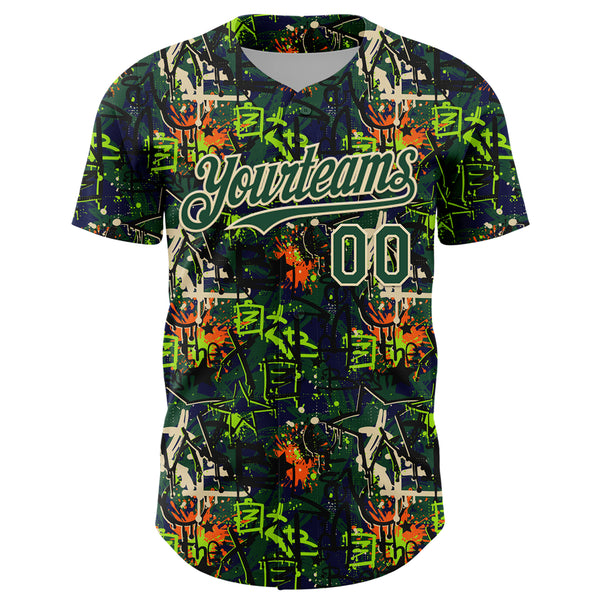 Custom Graffiti Pattern Green-Cream Splatter Authentic Baseball Jersey