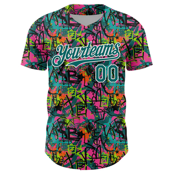 Custom Graffiti Pattern Teal-White Splatter Authentic Baseball Jersey