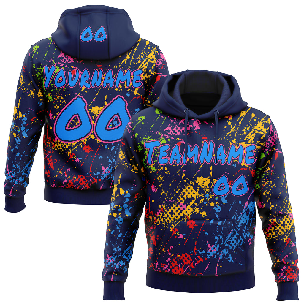 Custom Graffiti Pattern Powder Blue Navy-Pink Colorful Paint Splatter Halftone Dots Pullover Sweatshirt Hoodie