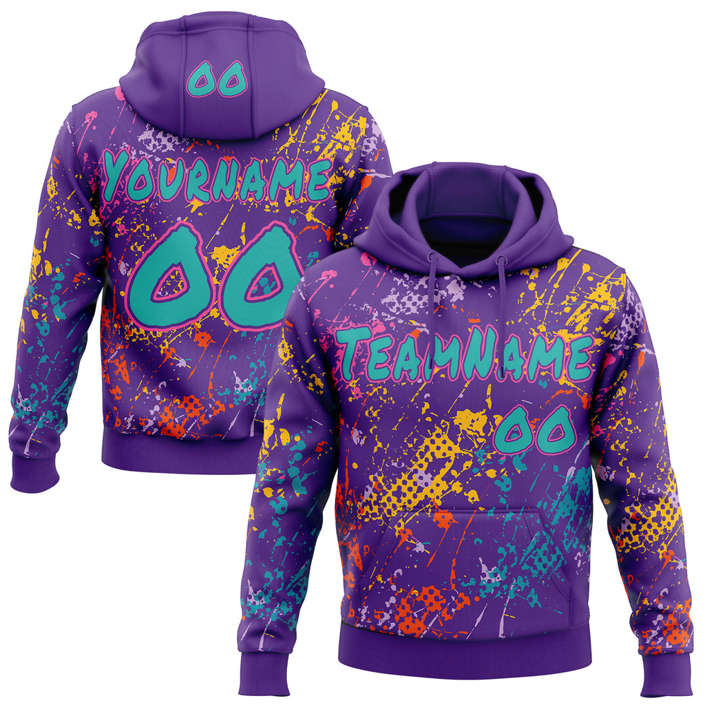 Custom Graffiti Pattern Teal Purple-Pink Colorful Paint Splatter Halftone Dots Pullover Sweatshirt Hoodie