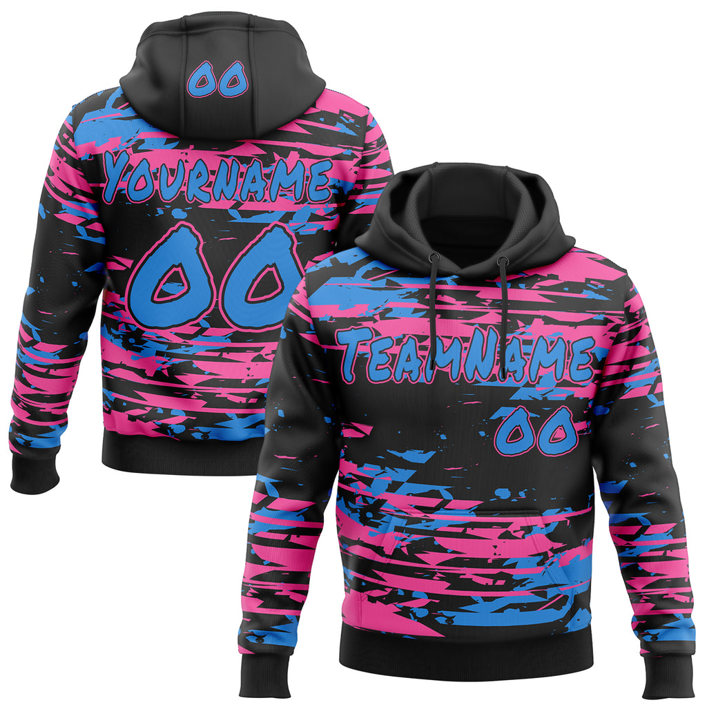 Custom Graffiti Pattern Powder Blue Black-Pink Brush Strokes Paint Splatter Pullover Sweatshirt Hoodie