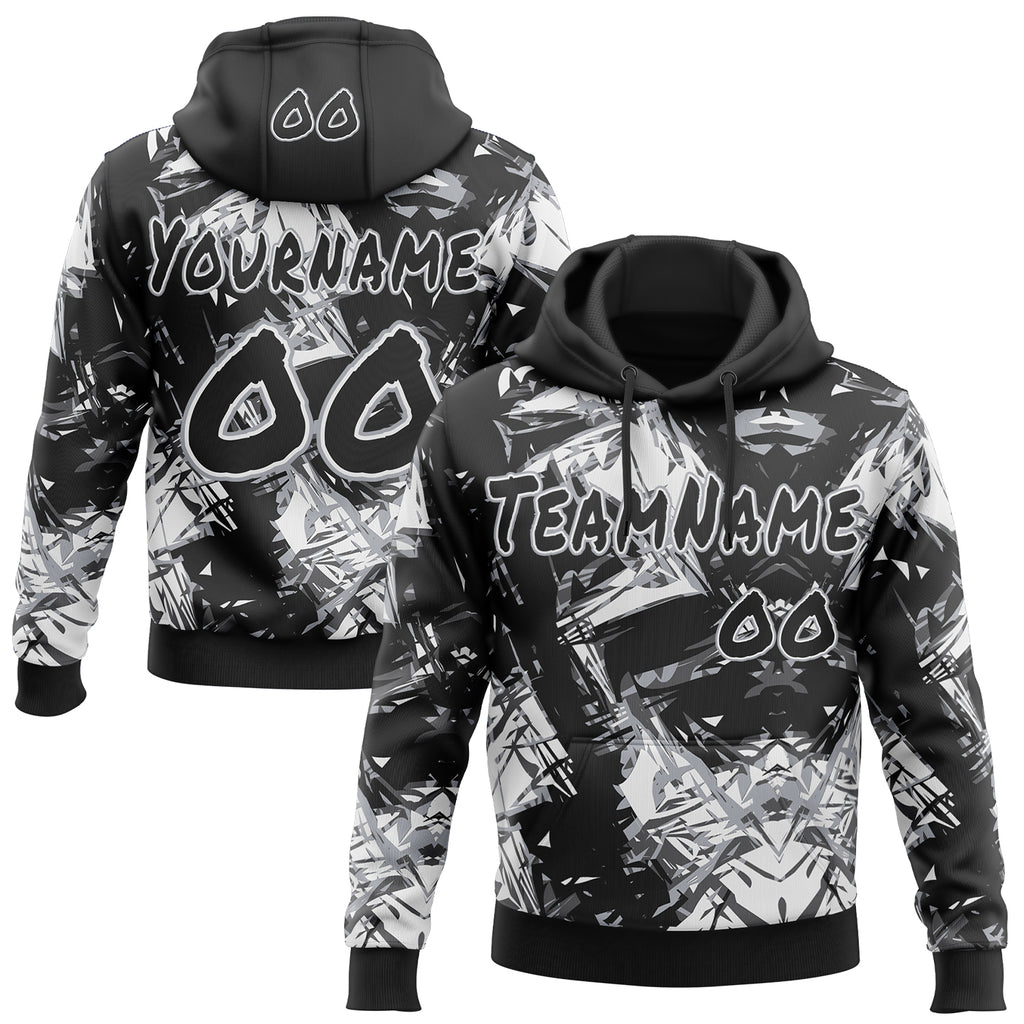 Custom Graffiti Pattern Black White-Gray Geometric Shatter Scratch Splatter Pullover Sweatshirt Hoodie