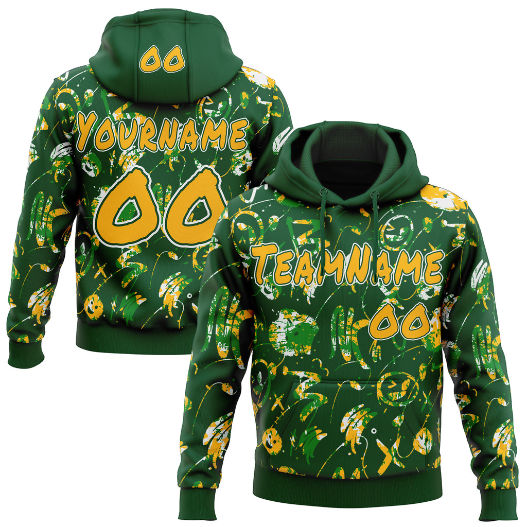 Custom Graffiti Pattern Gold Green-White Emoji Brush Stroke Splatter Pullover Sweatshirt Hoodie