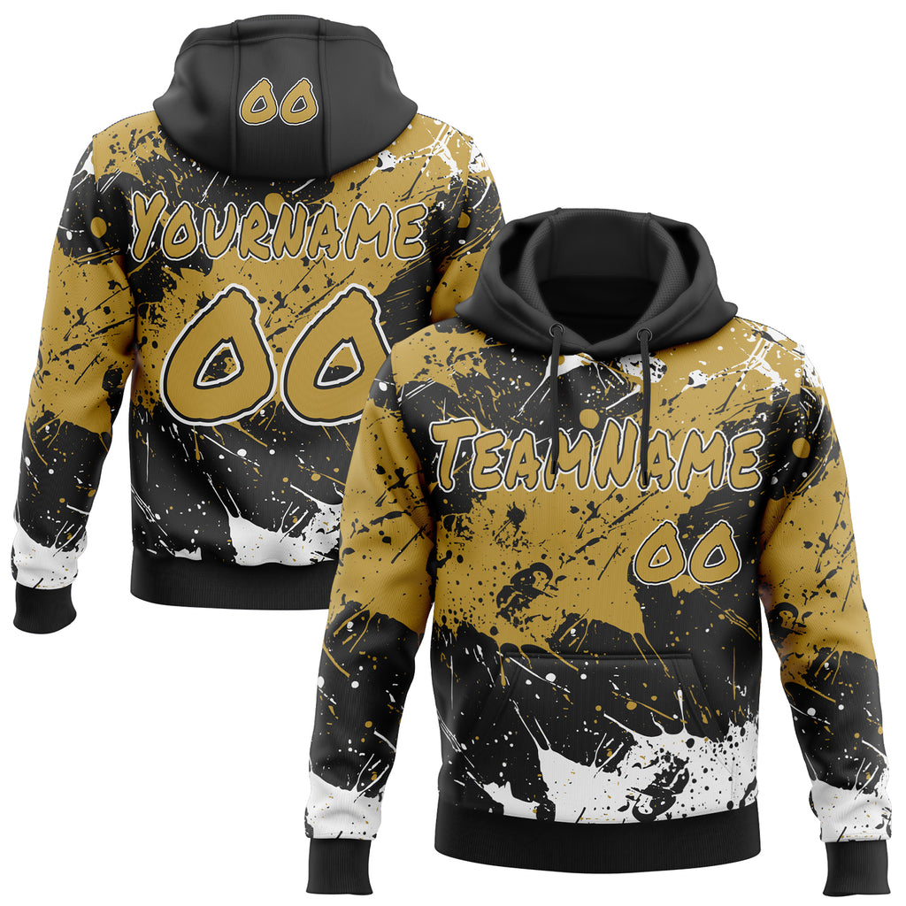 Custom Graffiti Pattern Old Gold Black-White Paint Splatter Pullover Sweatshirt Hoodie