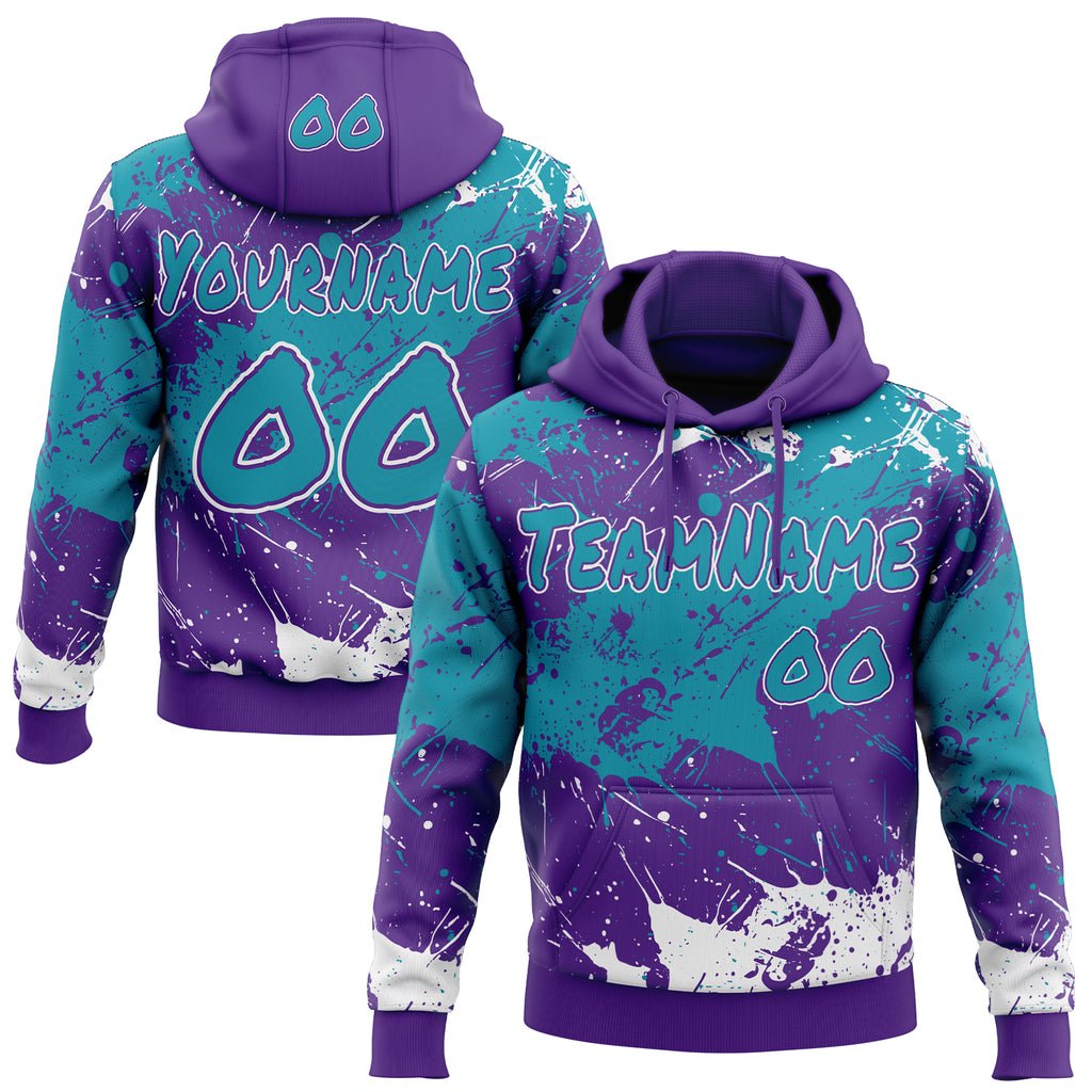 Custom Graffiti Pattern Teal Purple-White Paint Splatter Pullover Sweatshirt Hoodie
