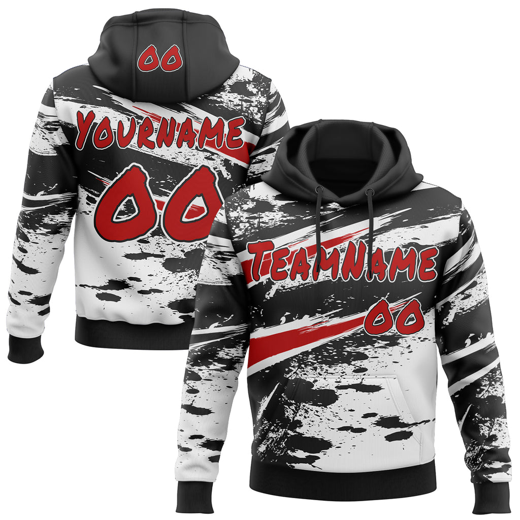 Custom Graffiti Pattern Red Black-White Brush Stroke Splatter Pullover Sweatshirt Hoodie