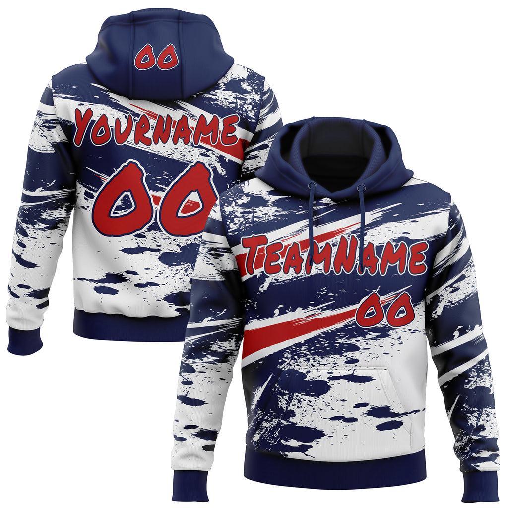 Custom Graffiti Pattern Red Navy-White Brush Stroke Splatter Pullover Sweatshirt Hoodie