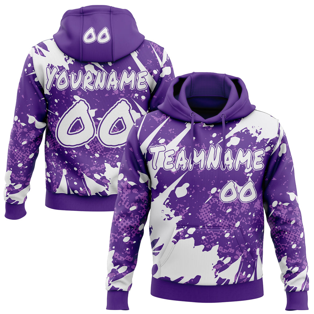 Custom Graffiti Pattern White-Purple Paint Splatter Halftone Dots Pullover Sweatshirt Hoodie