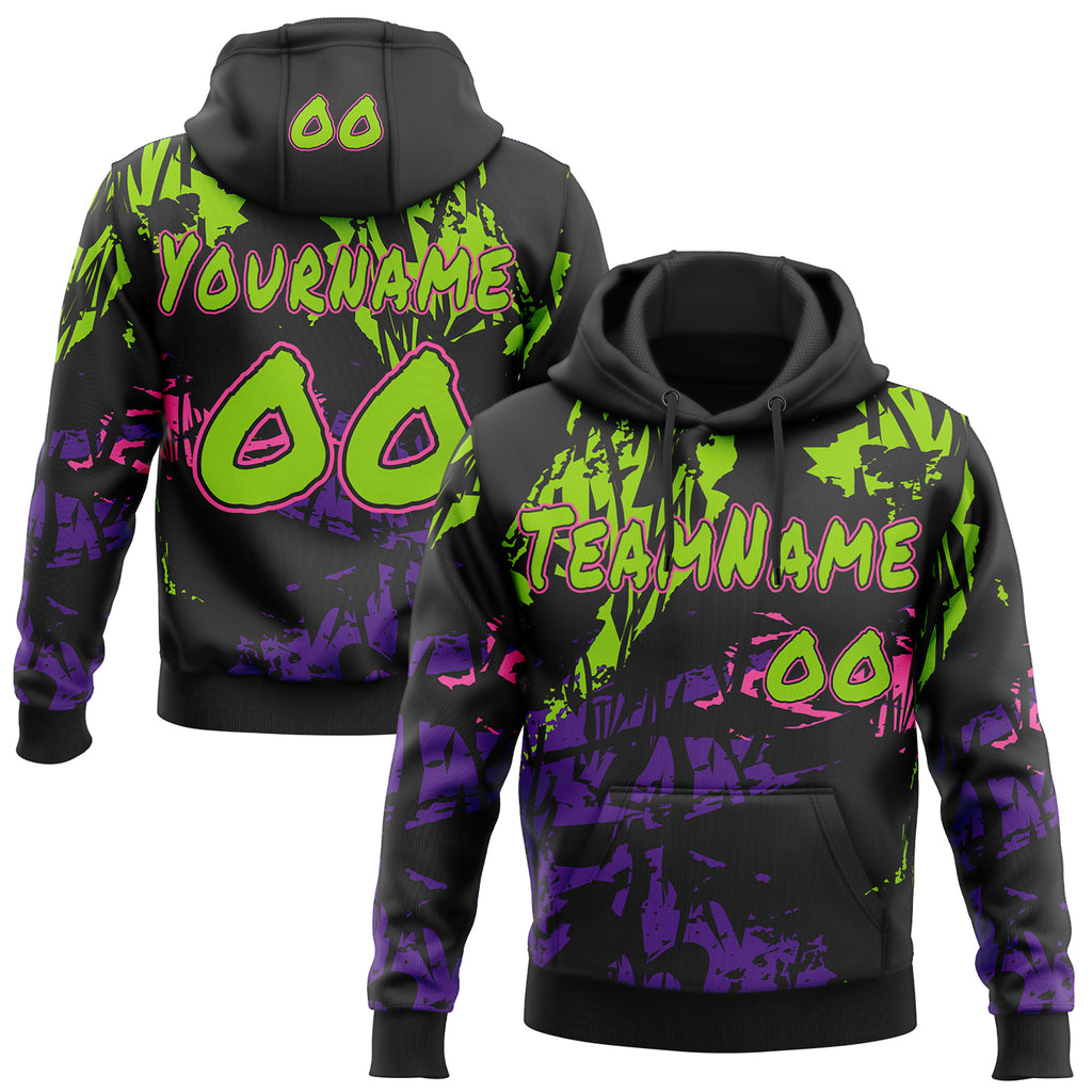Custom Graffiti Pattern Neon Green Black-Pink Geometric Scratch Splatter Pullover Sweatshirt Hoodie