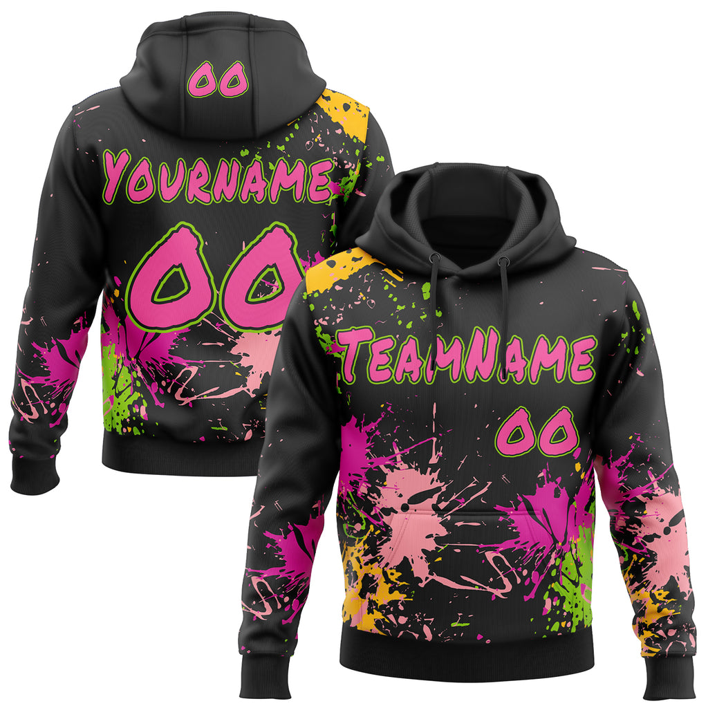 Custom Graffiti Pattern Pink Black-Neon Green Paint Splatter Pullover Sweatshirt Hoodie