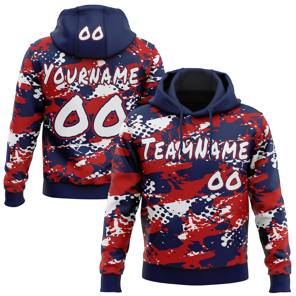 Custom Graffiti Pattern White Navy-Red Paint Splatter Halftone Dots Pullover Sweatshirt Hoodie