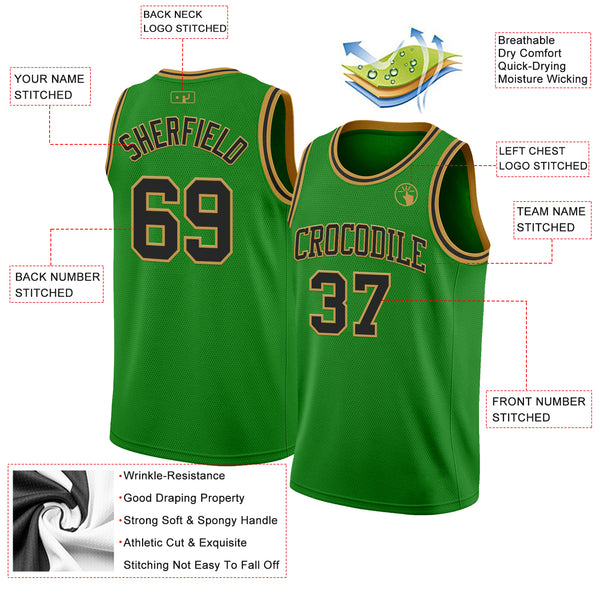 Custom Grass Green Black-Old Gold Authentic Basketball Jersey