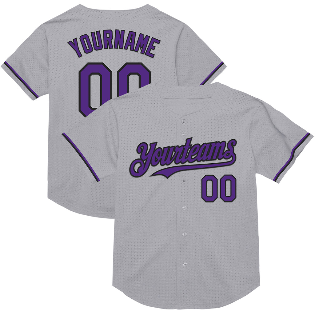 Custom Gray Purple-Black Mesh Authentic Throwback Baseball Jersey