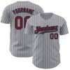 Custom Gray Black Pinstripe Crimson-Teal Authentic Baseball Jersey