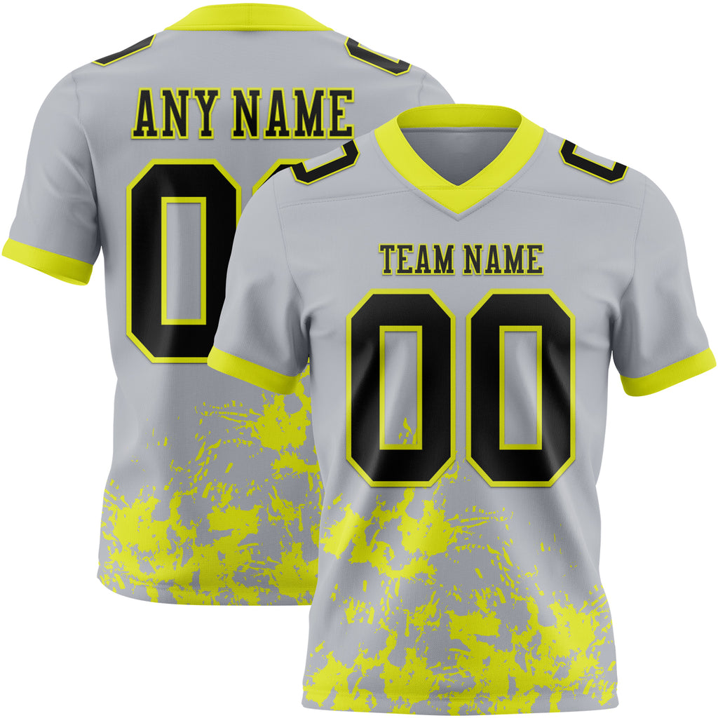 Custom Gray Black-Neon Yellow Splash Mesh Authentic Football Jersey